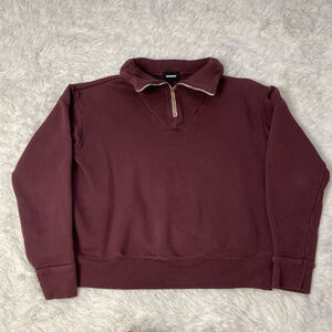 Monrow Turtleneck Half Zip Sweatshirt Burgundy Maroon Women's XS MSRP $155
